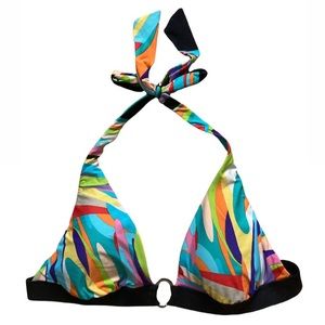 Trina Turk Psychedelic Mod Rainbow Padded Triangle Halter Bikini Top EUC Large
